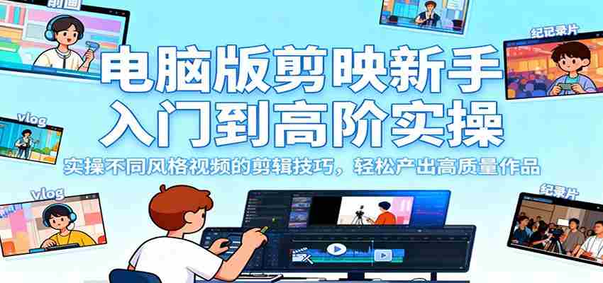 电脑版剪映新手入门到高阶实操，实操不同风格视频的剪辑技巧，轻松产出高质量作品-糊涂帮-专注创业项目分享_资源整合-糊涂帮