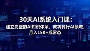 30天AI系统入门课：建立完整的AI知识体系，成功转行AI领域,月入15K+成常态-糊涂帮-专注创业项目分享_资源整合-糊涂帮