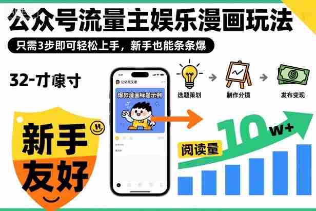 公众号流量主娱乐漫画玩法,只需3步即可轻松上手,新手也能条条爆