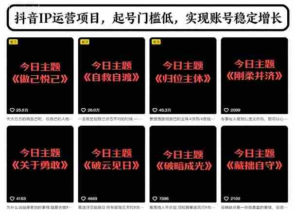 抖音IP运营项目,抖音今日主题玩法,起号门槛低,实现账号稳定增长