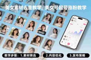 美女素材去重教学，美女号起号涨粉教学-糊涂帮-专注创业项目分享_资源整合-糊涂帮