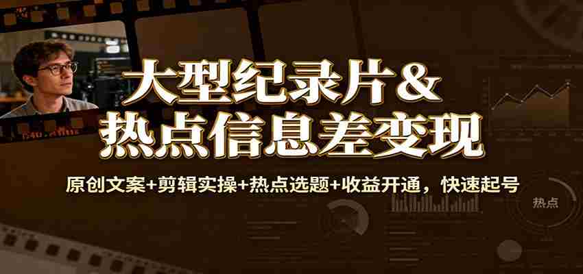 大型纪录片&热点信息差变现：原创文案+剪辑实操+热点选题+收益开通，快速起号-糊涂帮-专注创业项目分享_资源整合-糊涂帮